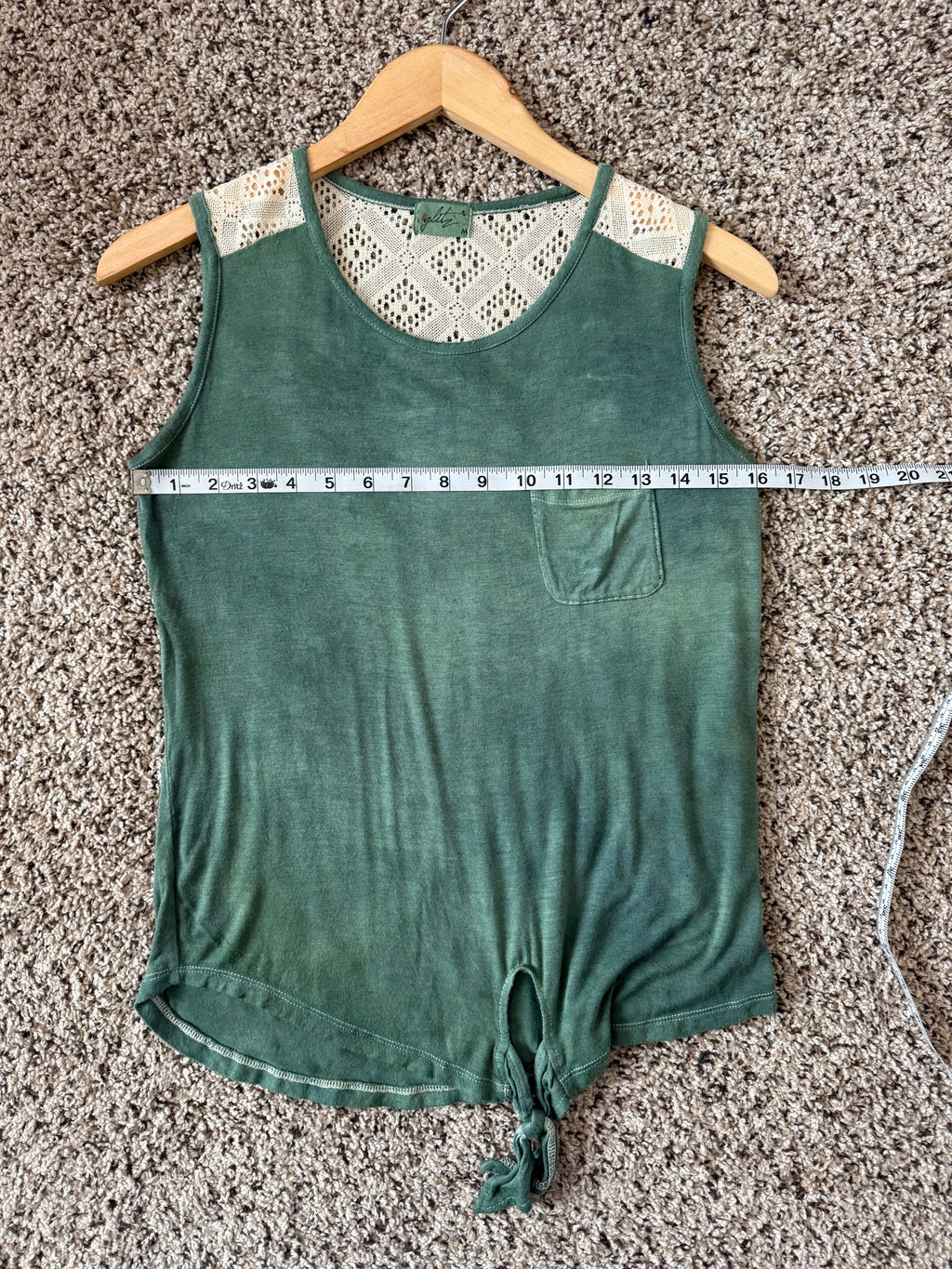 Glitz 95% Rayon 5% Spandex M Faded Forest Green Tank Top with Lace Detail