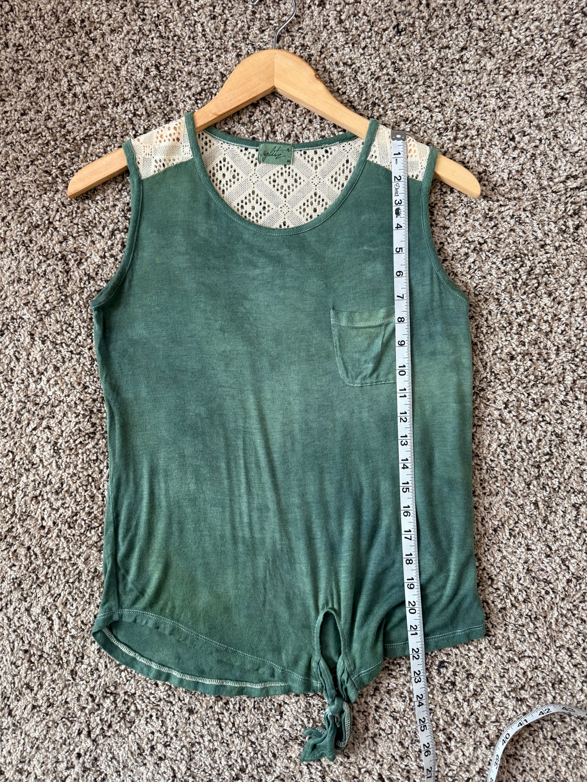 Glitz 95% Rayon 5% Spandex M Faded Forest Green Tank Top with Lace Detail