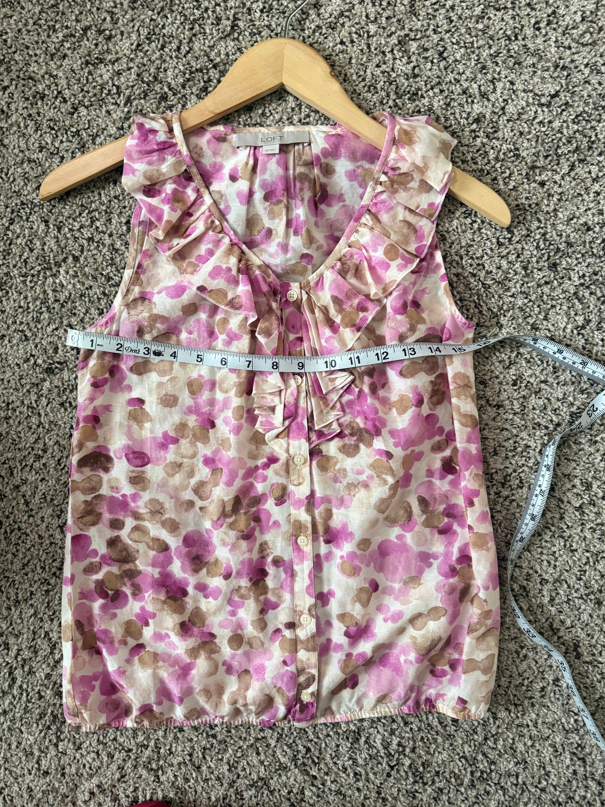 Loft 70% Cotton 30% Silk XS Pink and Brown Dotted Tank Top