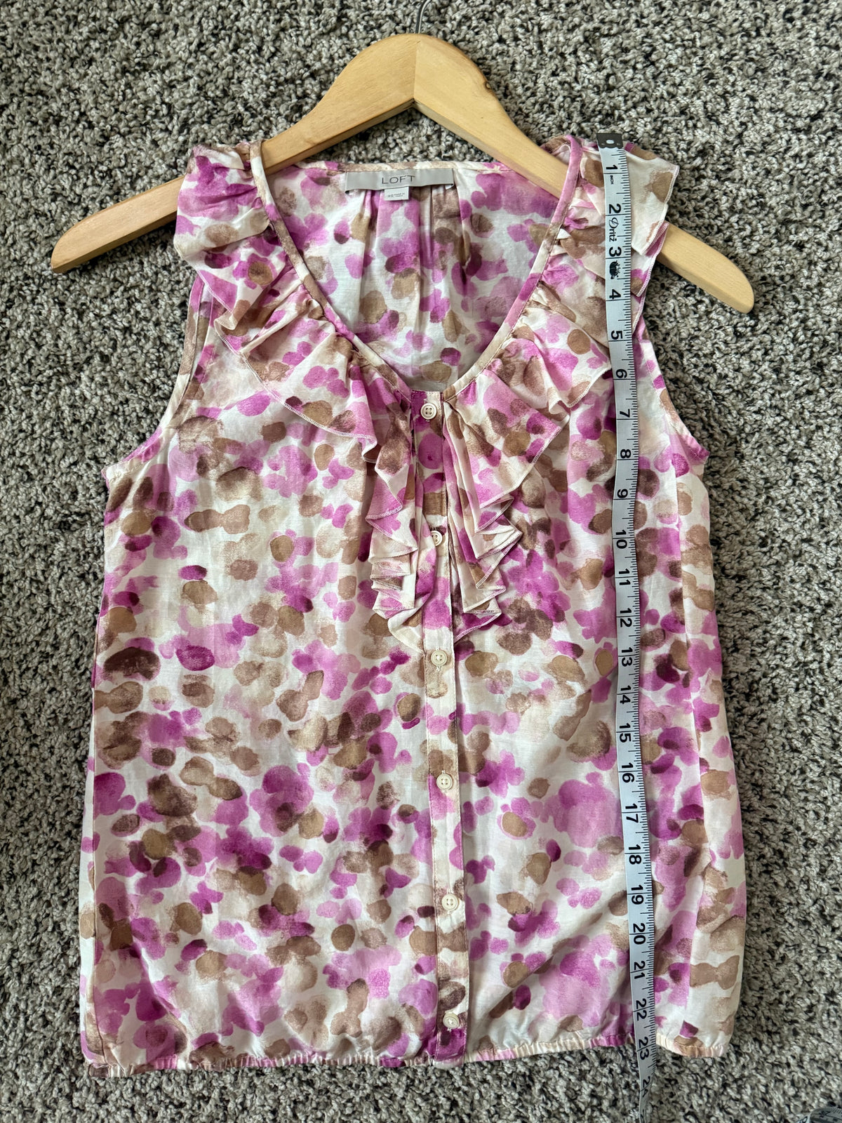 Loft 70% Cotton 30% Silk XS Pink and Brown Dotted Tank Top