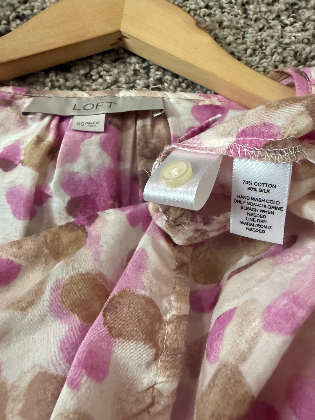 Loft 70% Cotton 30% Silk XS Pink and Brown Dotted Tank Top