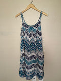 Pacific Glory 100% Viscose L Teal Navy Blue and White Spaghetti Strap Dress