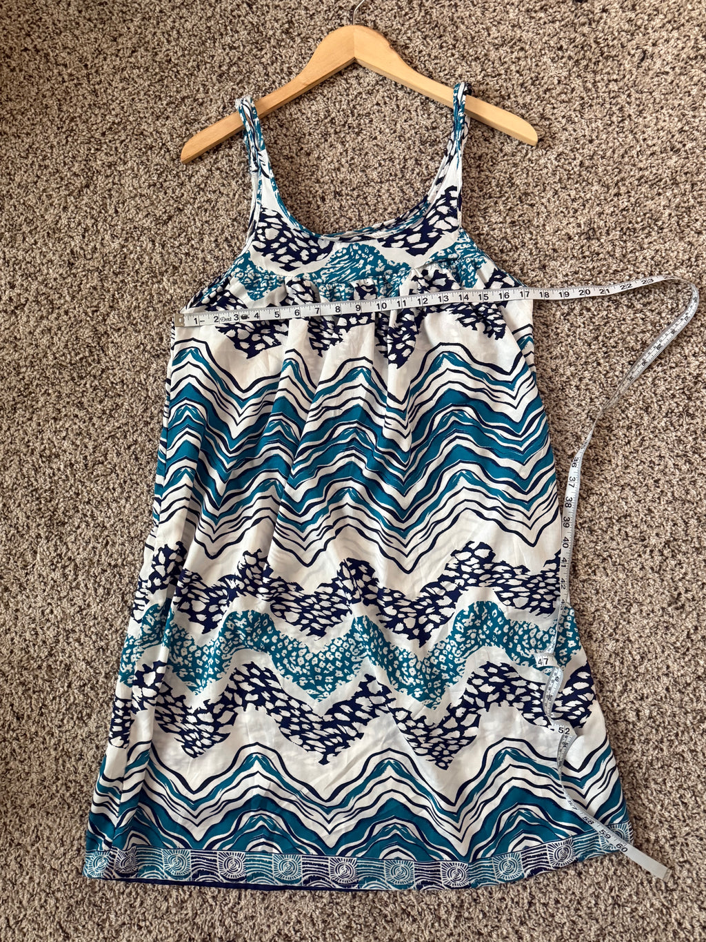 Pacific Glory 100% Viscose L Teal Navy Blue and White Spaghetti Strap Dress