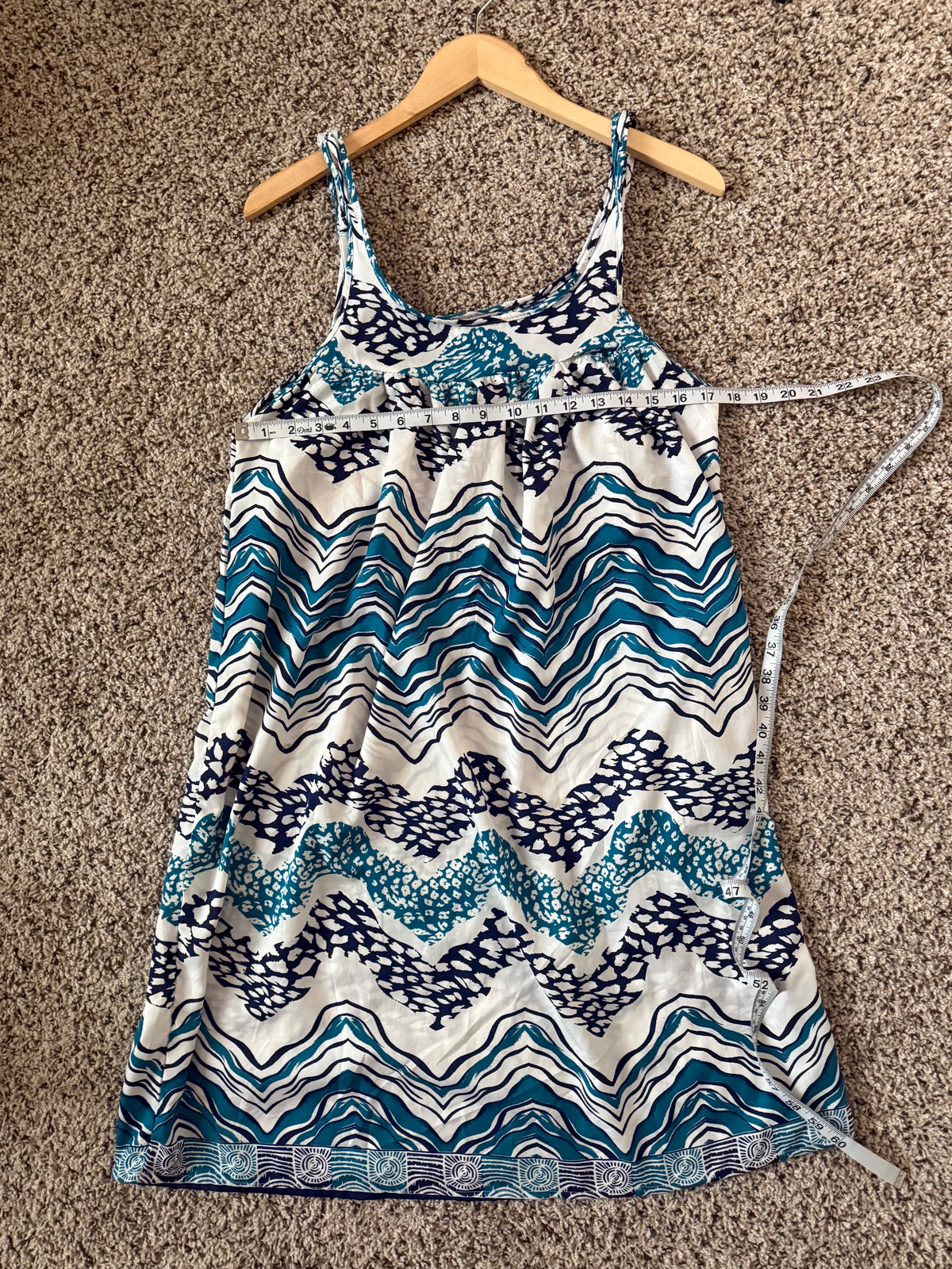 Pacific Glory 100% Viscose L Teal Navy Blue and White Spaghetti Strap Dress