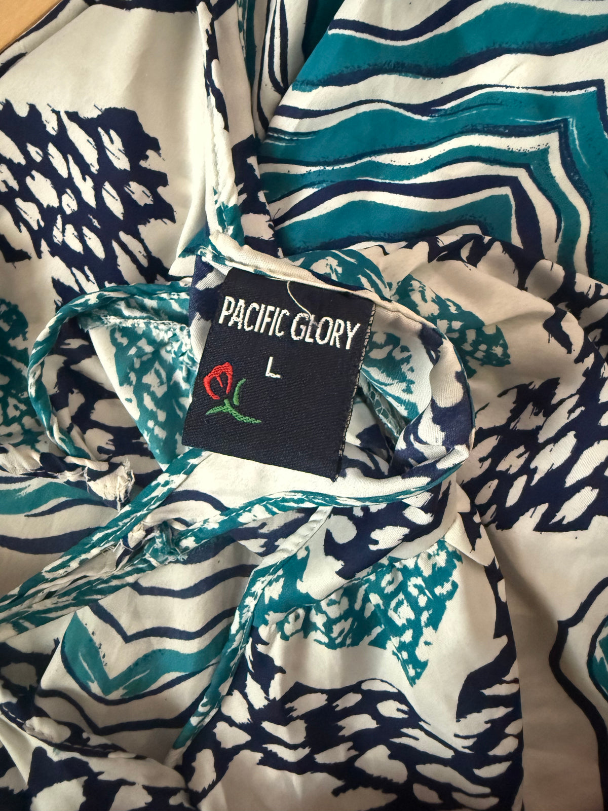 Pacific Glory 100% Viscose L Teal Navy Blue and White Spaghetti Strap Dress