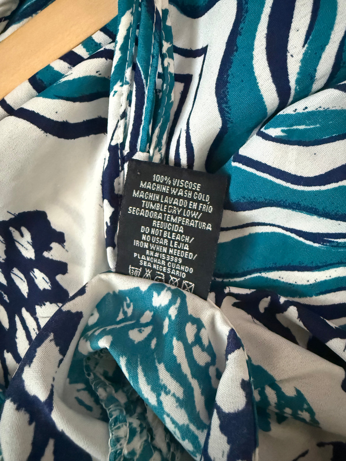 Pacific Glory 100% Viscose L Teal Navy Blue and White Spaghetti Strap Dress