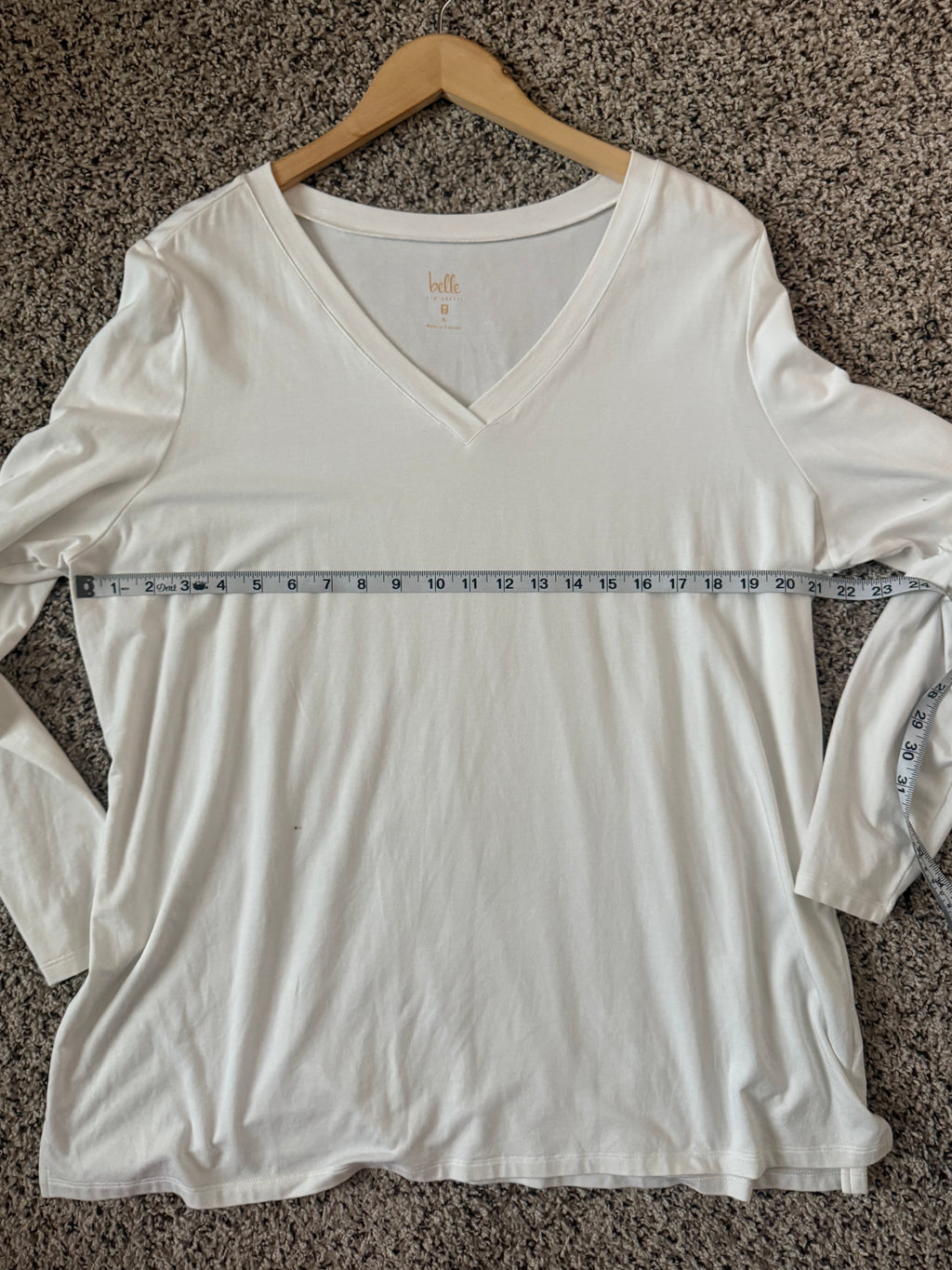 Belle Kim Gravel 58% Egyptian Cotton 37% Modal 5% Spandex XL White V-Neck Long Sleeve