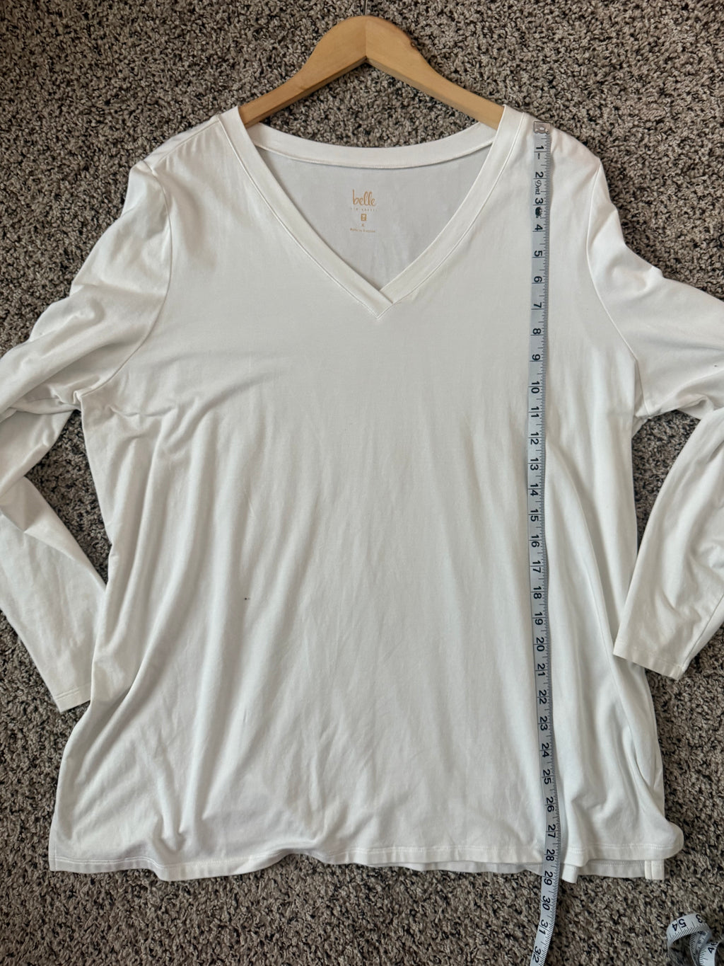 Belle Kim Gravel 58% Egyptian Cotton 37% Modal 5% Spandex XL White V-Neck Long Sleeve