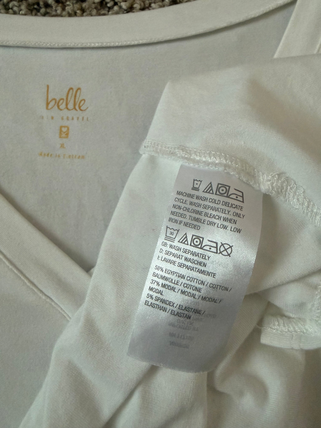 Belle Kim Gravel 58% Egyptian Cotton 37% Modal 5% Spandex XL White V-Neck Long Sleeve