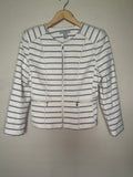 H&M 97% Cotton 3% Polyester Size 10 White and Black Striped Blazer