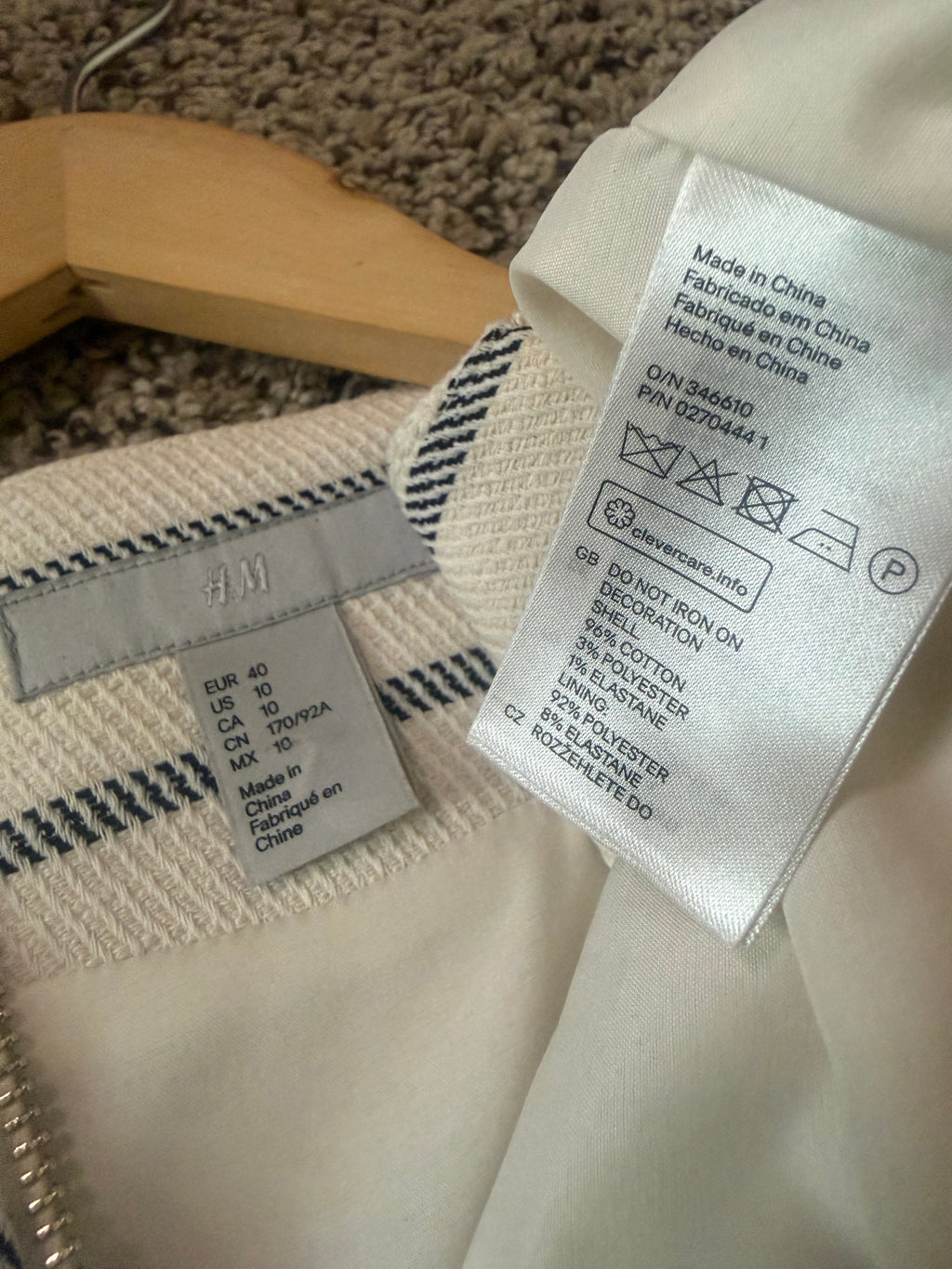 H&M 97% Cotton 3% Polyester Size 10 White and Black Striped Blazer