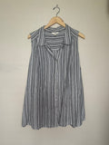 Terra & Sky 53% Linen 47% Lyocell 2X White and Grey Striped Collared Button Down Tank Top