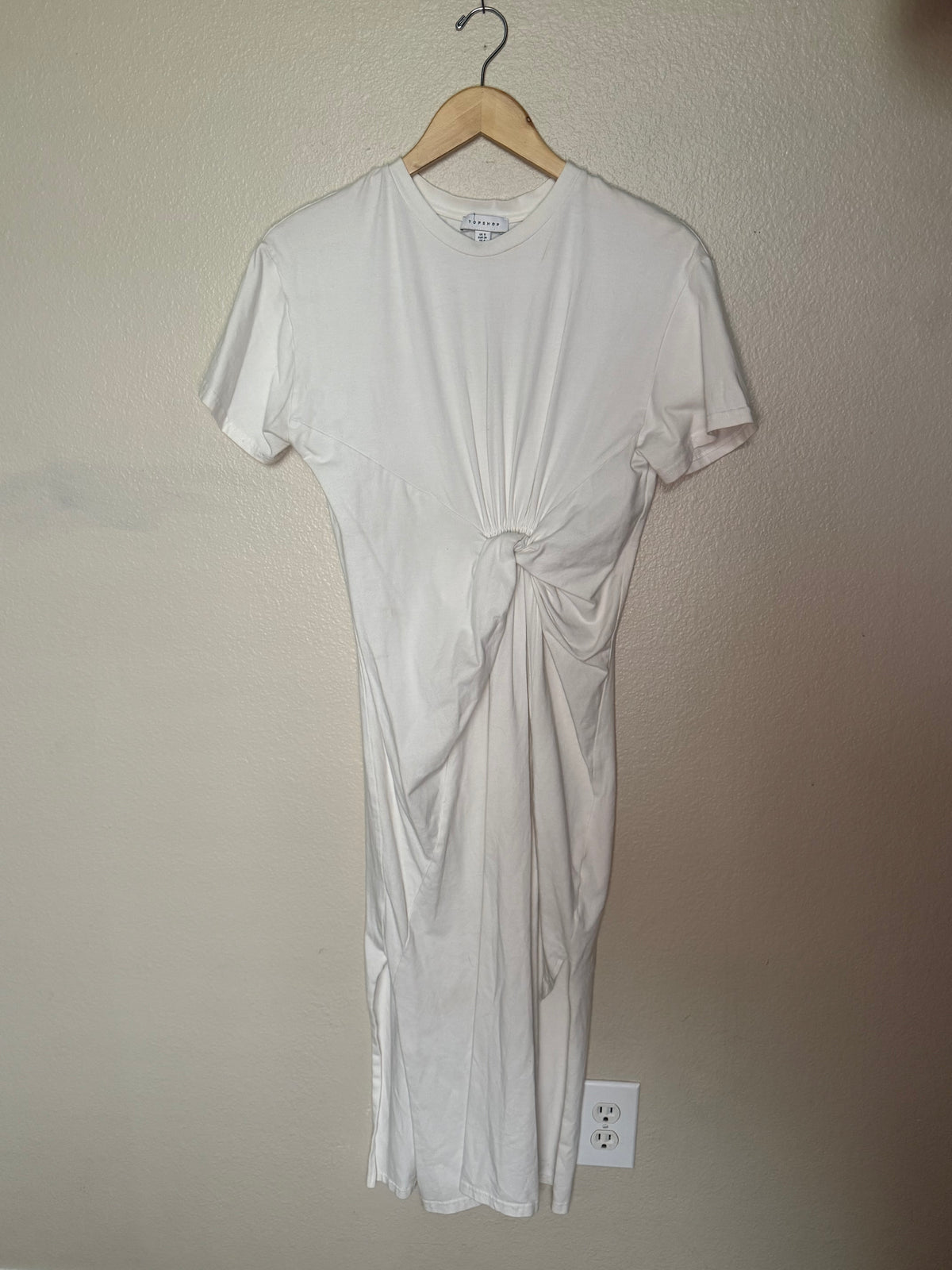 Topshop 97% Cotton 3% Elastane Size 4 White Maxi Dress with Knot Detail