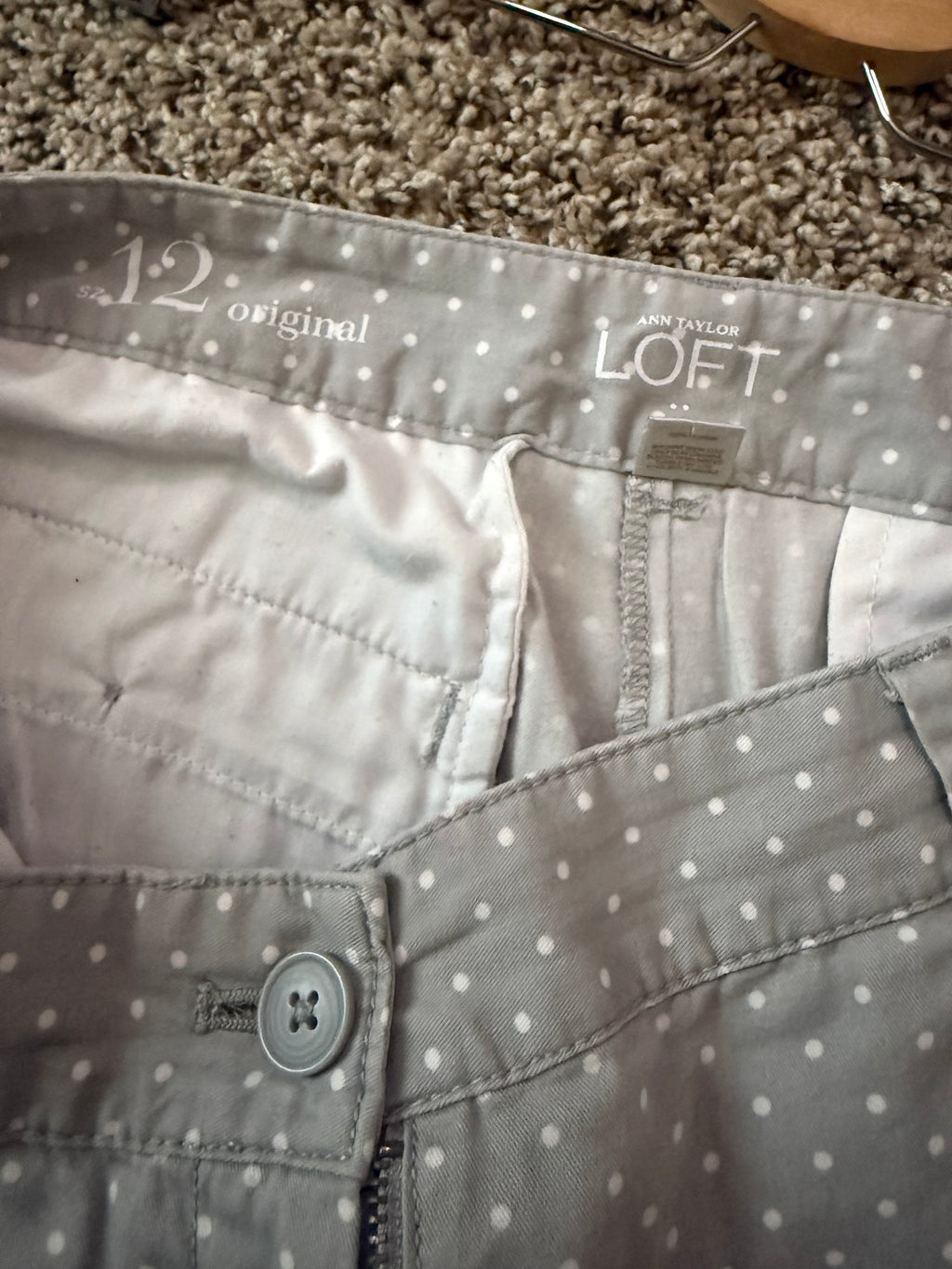 Loft 100% Cotton Size 12 Light Grey Polka Dot Shorts