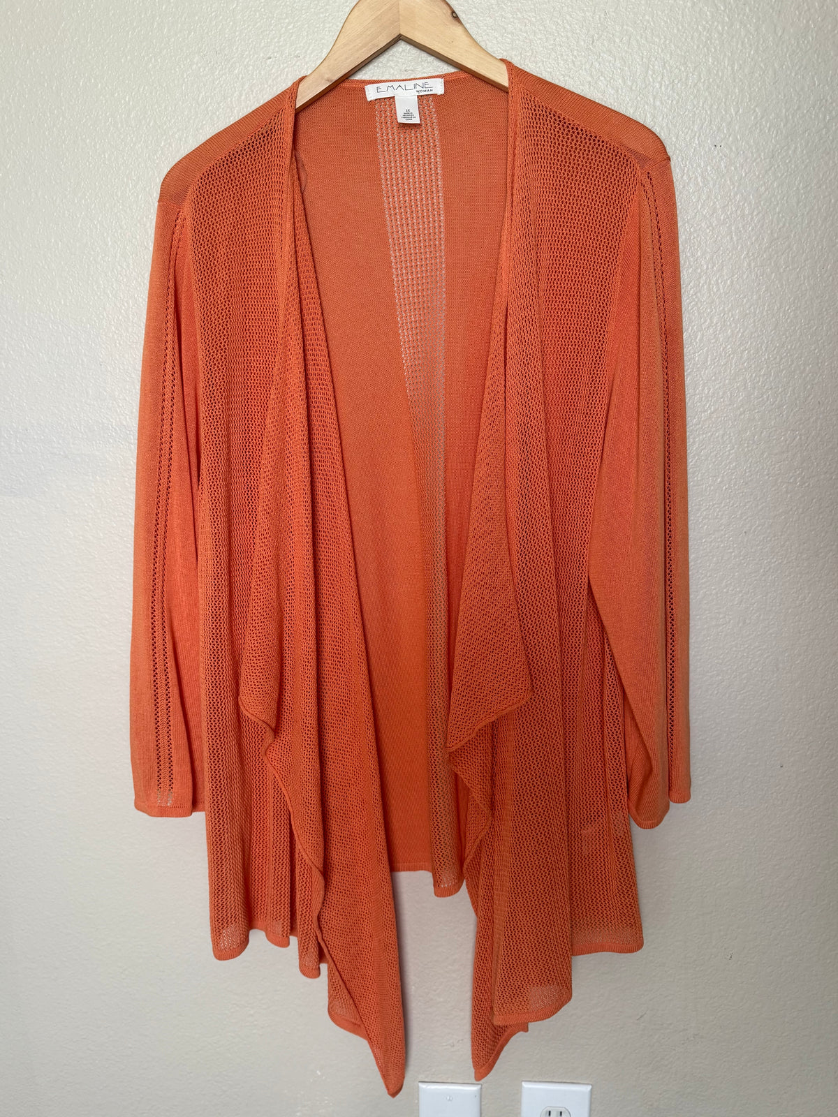 Emaline Woman 100% Viscose 3X Orange Mesh Long Sleeve Cardigan