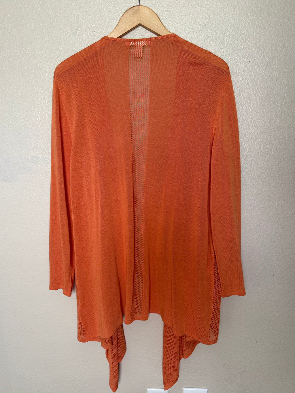 Emaline Woman 100% Viscose 3X Orange Mesh Long Sleeve Cardigan