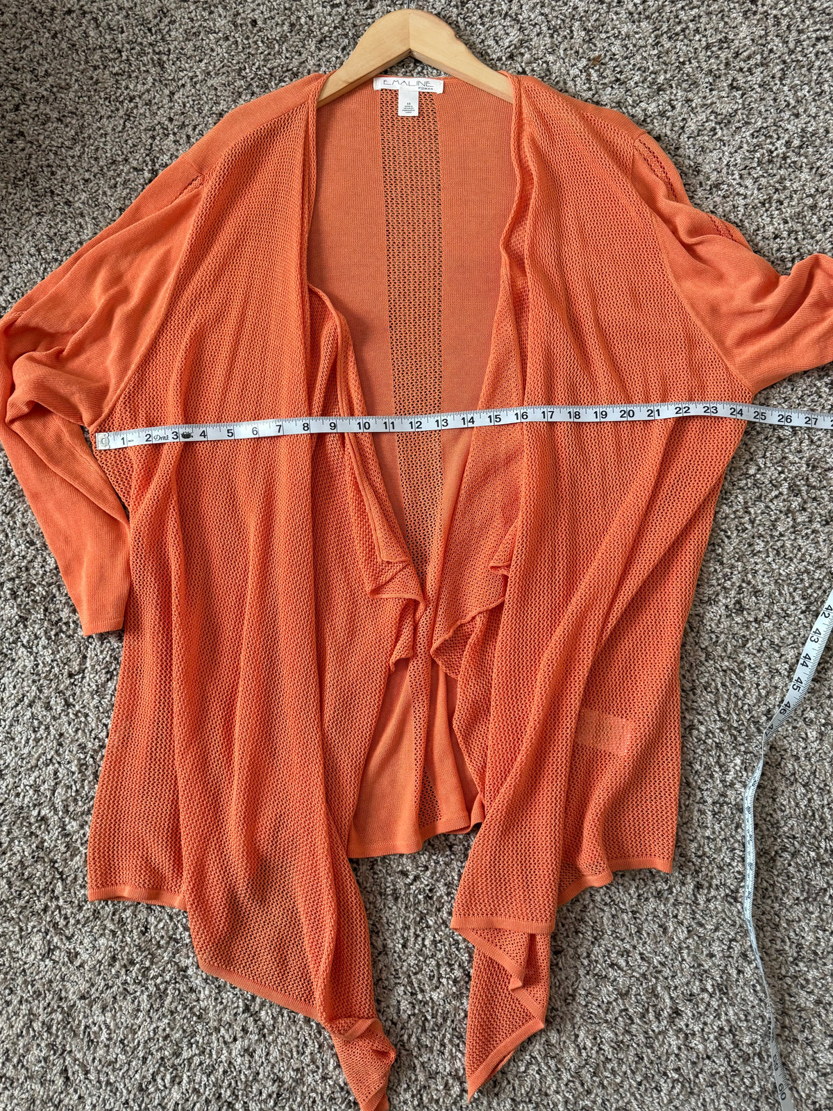 Emaline Woman 100% Viscose 3X Orange Mesh Long Sleeve Cardigan