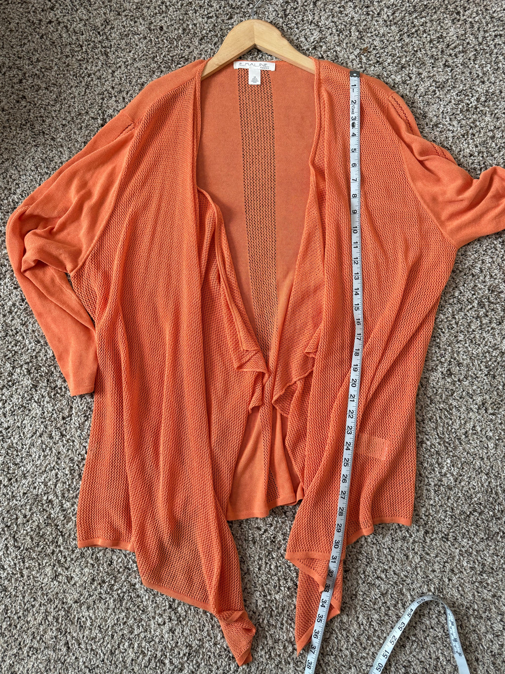 Emaline Woman 100% Viscose 3X Orange Mesh Long Sleeve Cardigan