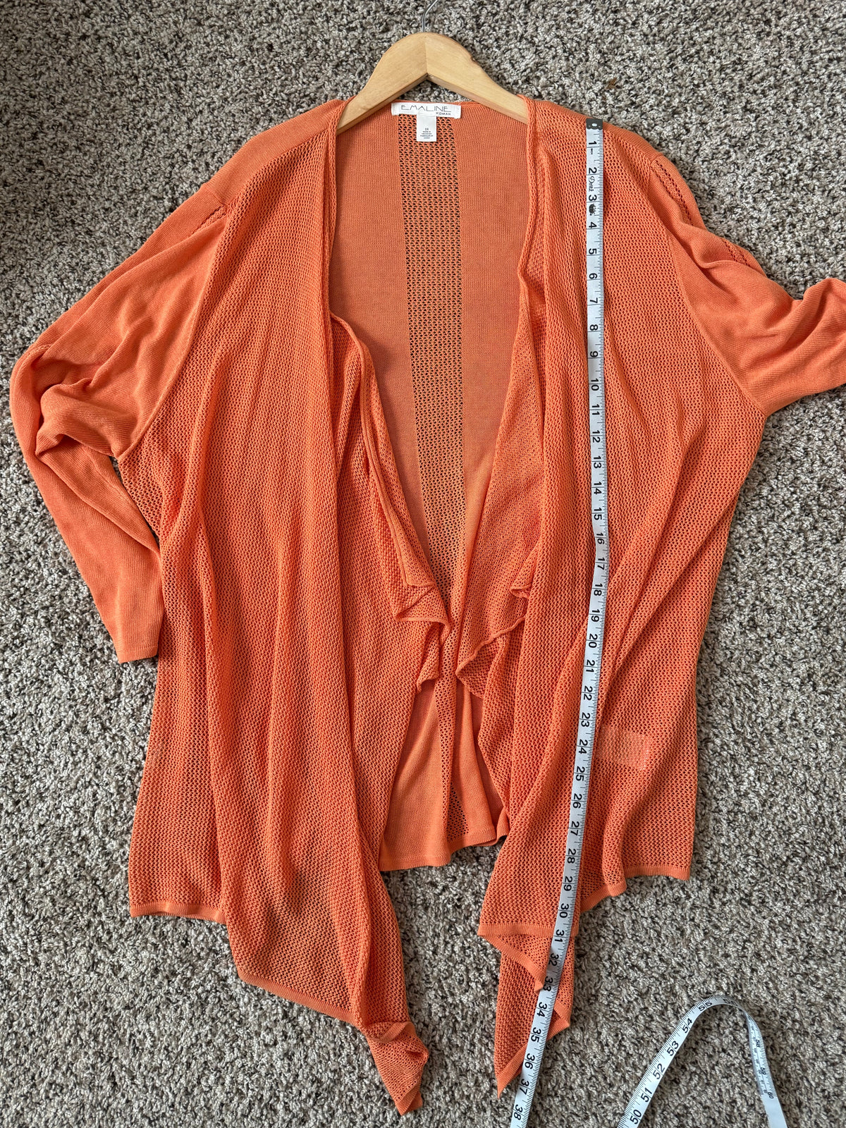 Emaline Woman 100% Viscose 3X Orange Mesh Long Sleeve Cardigan