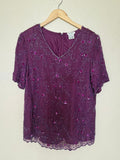 Roaman's 100% Silk Size 18 Purple Beaded Short Sleeve