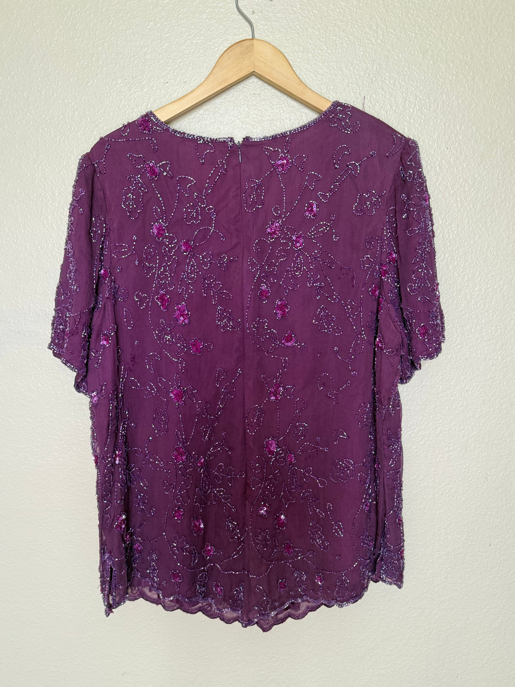 Roaman's 100% Silk Size 18 Purple Beaded Short Sleeve