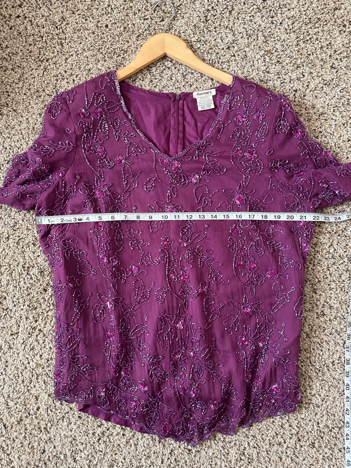Roaman's 100% Silk Size 18 Purple Beaded Short Sleeve