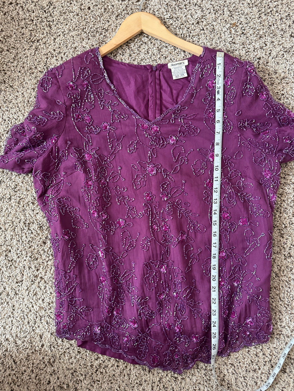Roaman's 100% Silk Size 18 Purple Beaded Short Sleeve