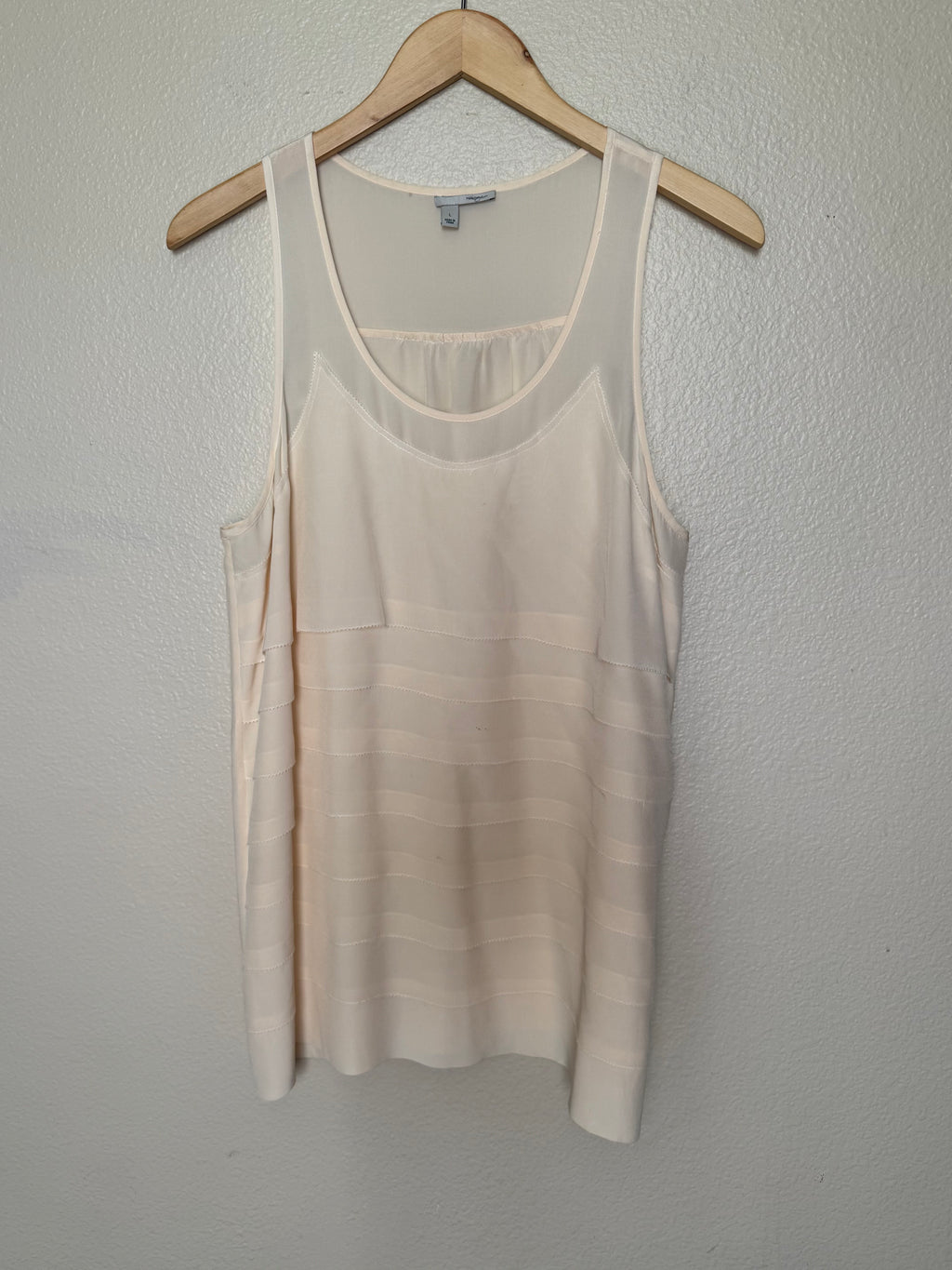 Halogen 100% Silk L Cream Tank Top with Ruffles