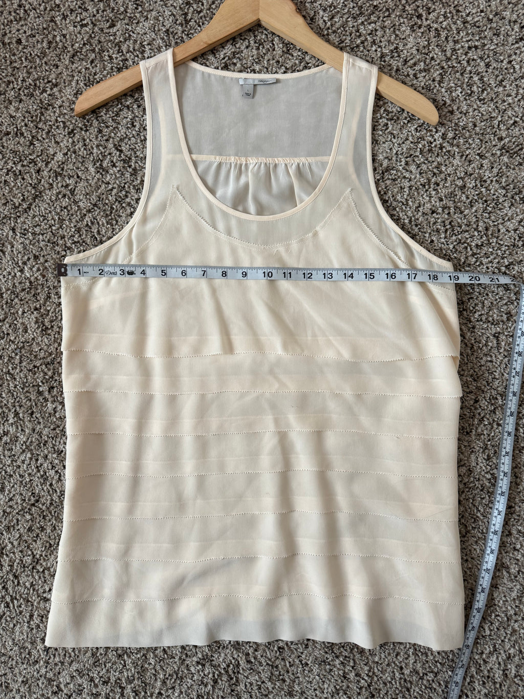 Halogen 100% Silk L Cream Tank Top with Ruffles