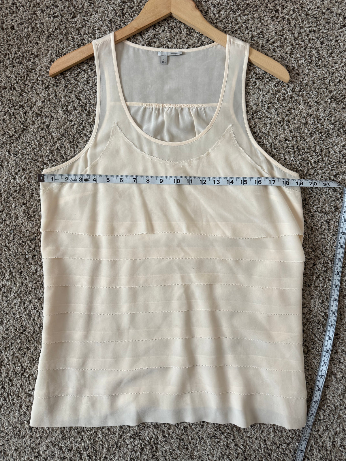 Halogen 100% Silk L Cream Tank Top with Ruffles