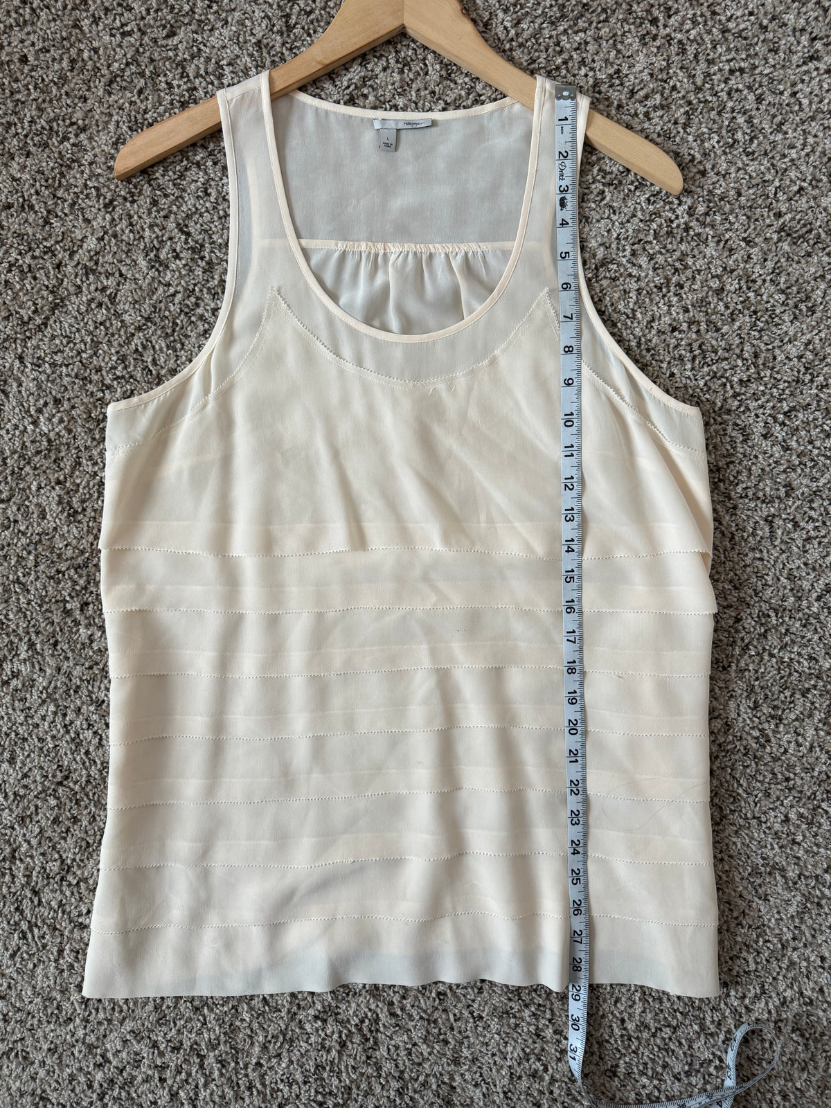 Halogen 100% Silk L Cream Tank Top with Ruffles