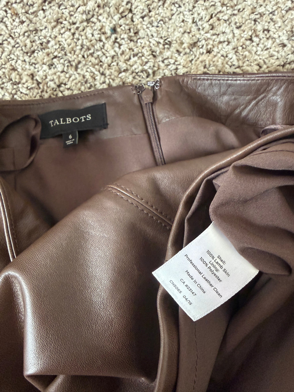 Talbots 100% Lambskin Size 6 Chocolate Brown Pencil Skirt