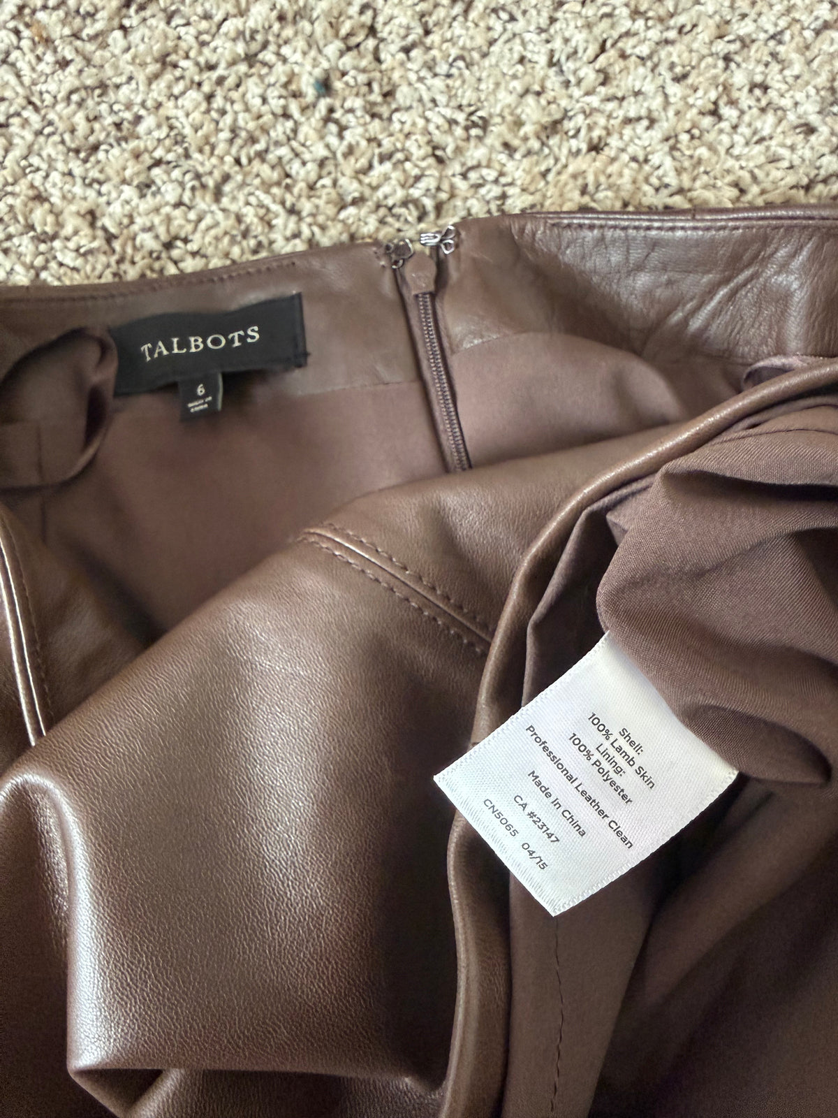 Talbots 100% Lambskin Size 6 Chocolate Brown Pencil Skirt
