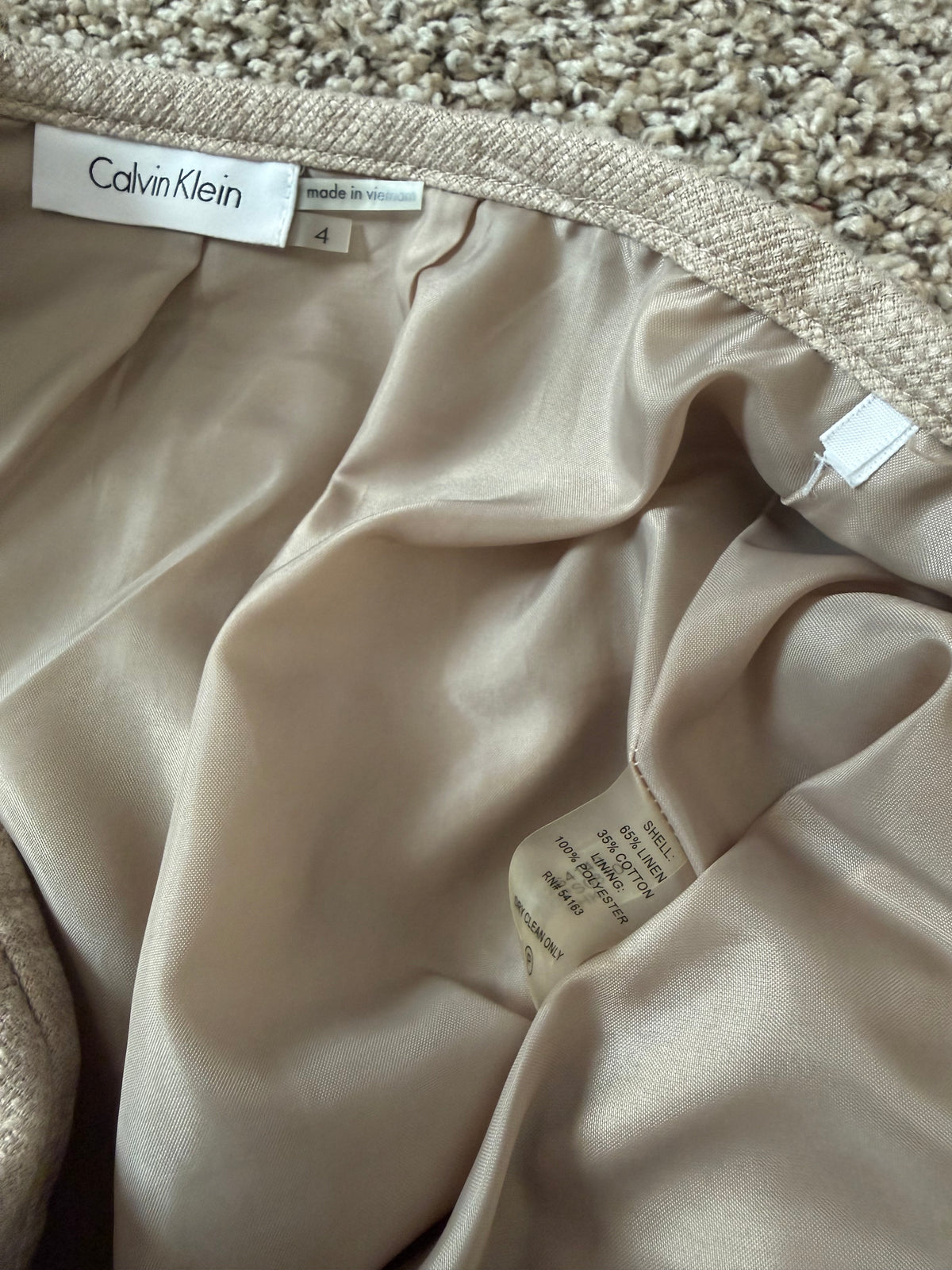 Calvin Klein 65% Linen 35% Cotton Size 4 Beige Pencil Skirt