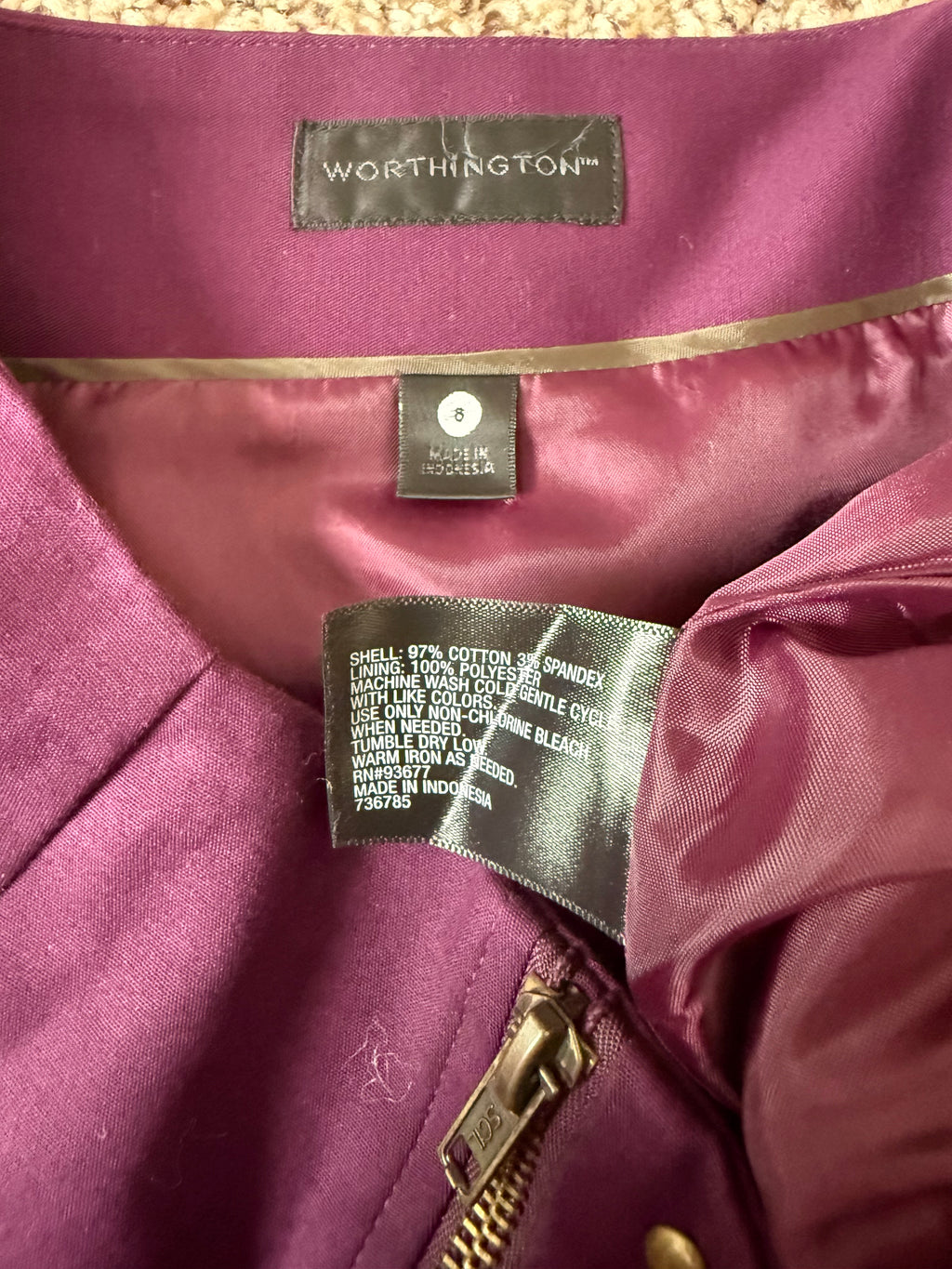 Worthington 97% Cotton 3% Elastane Size 6 Purple Pencil Skirt
