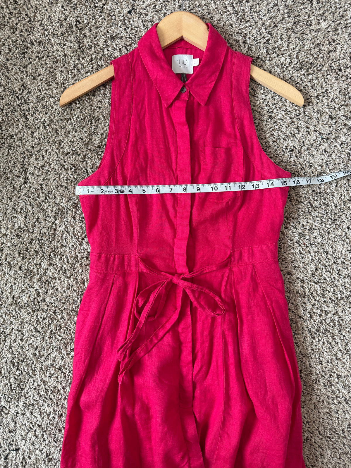 HD in Paris 100% Linen (100% Rayon Lining) Size 2 Fuchsia Collared Button Down Midi Dress