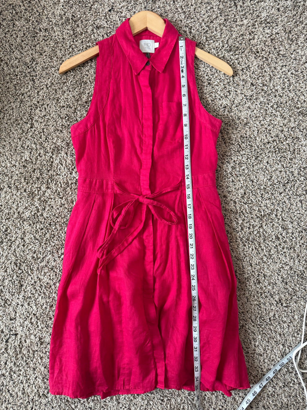 HD in Paris 100% Linen (100% Rayon Lining) Size 2 Fuchsia Collared Button Down Midi Dress
