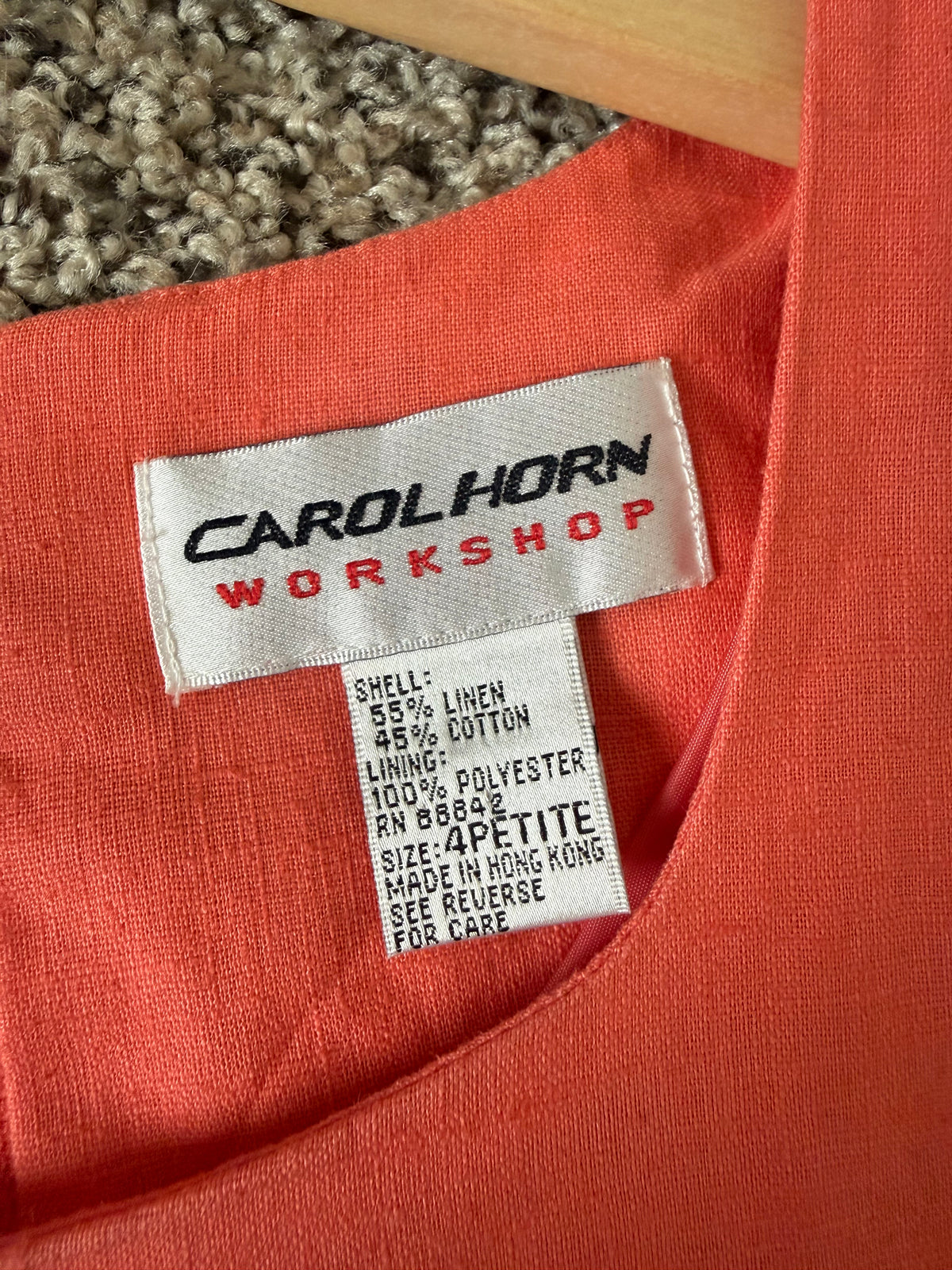 Carol Horn Workshop 55% Linen 45% Cotton 4P Coral Short Sleeve Dress