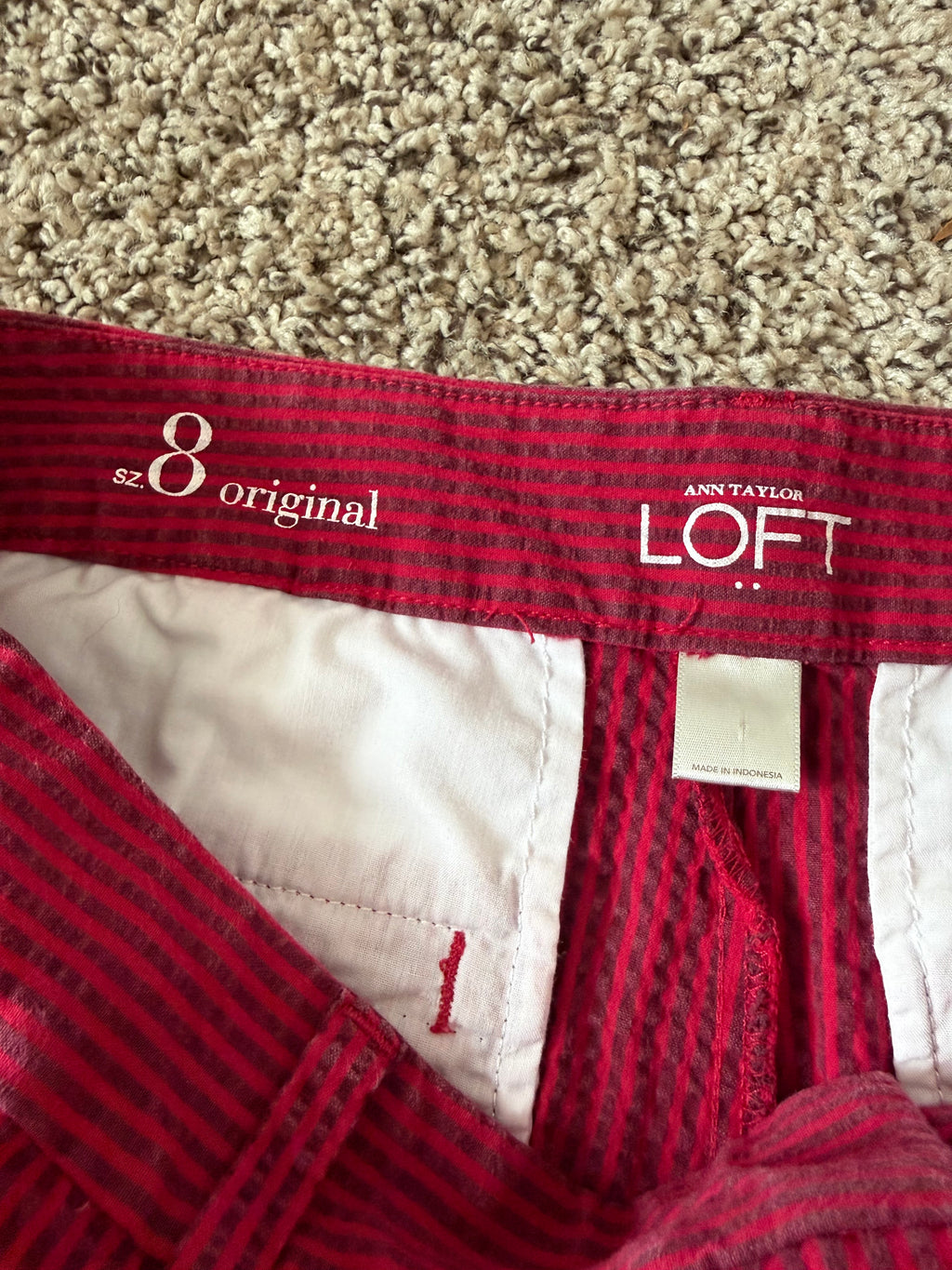 Loft 97% Cotton 3% Elastane Size 8 Original Red Shorts with Maroon Stripes