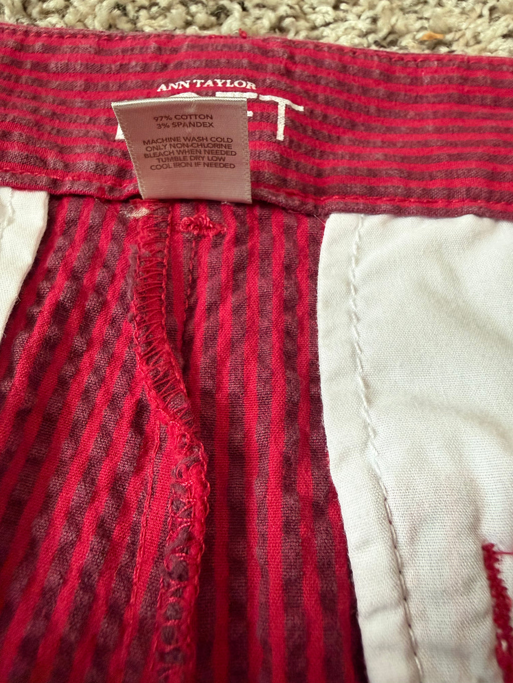 Loft 97% Cotton 3% Elastane Size 8 Original Red Shorts with Maroon Stripes