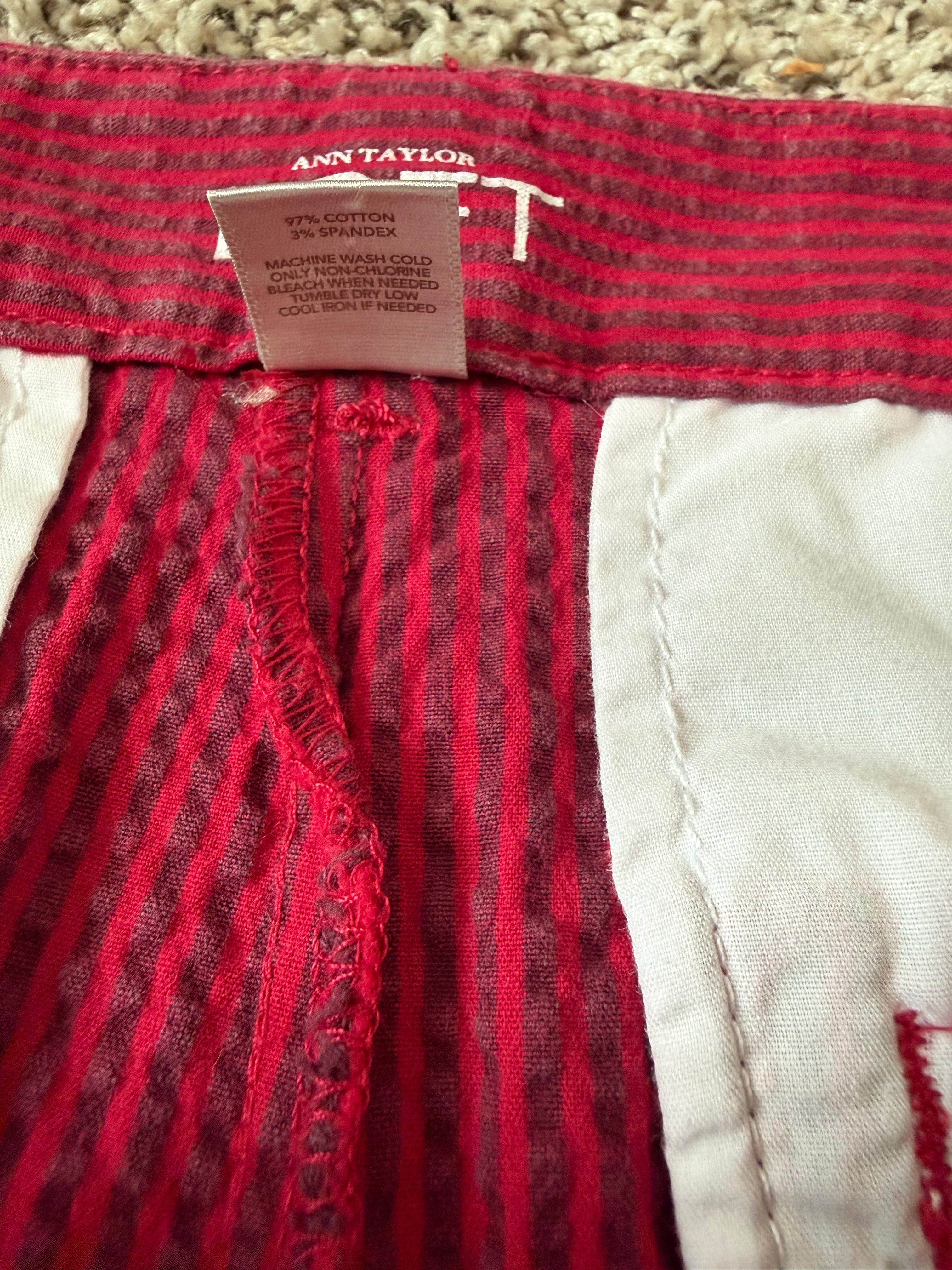 Loft 97% Cotton 3% Elastane Size 8 Original Red Shorts with Maroon Stripes
