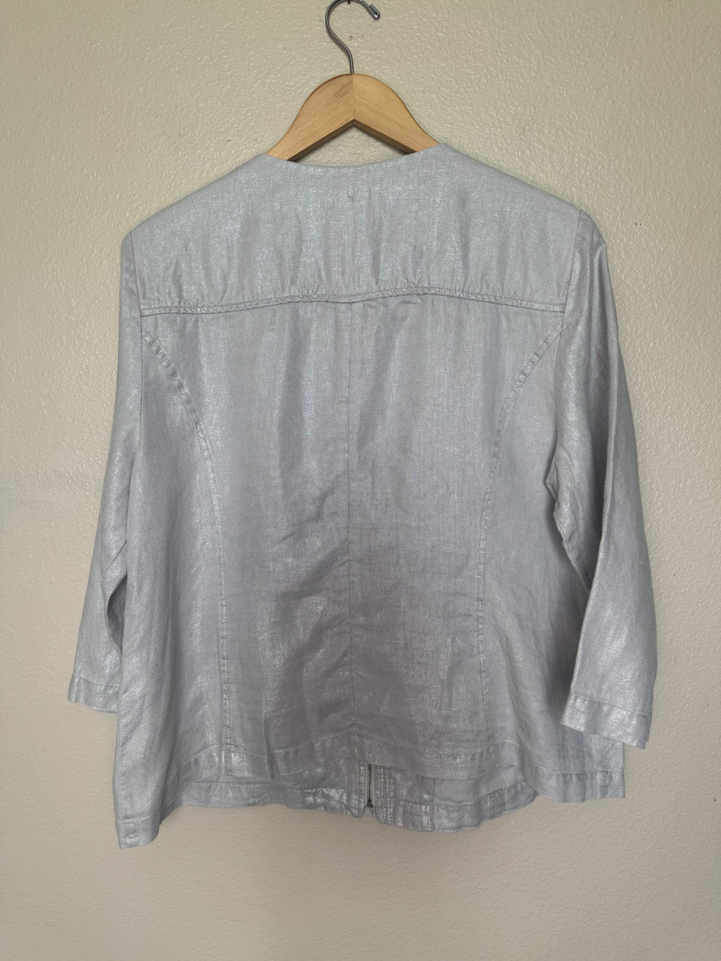 Chico's 100% Linen Size 2 (L, Size 12) Metallic Beige Zip Up Jacket