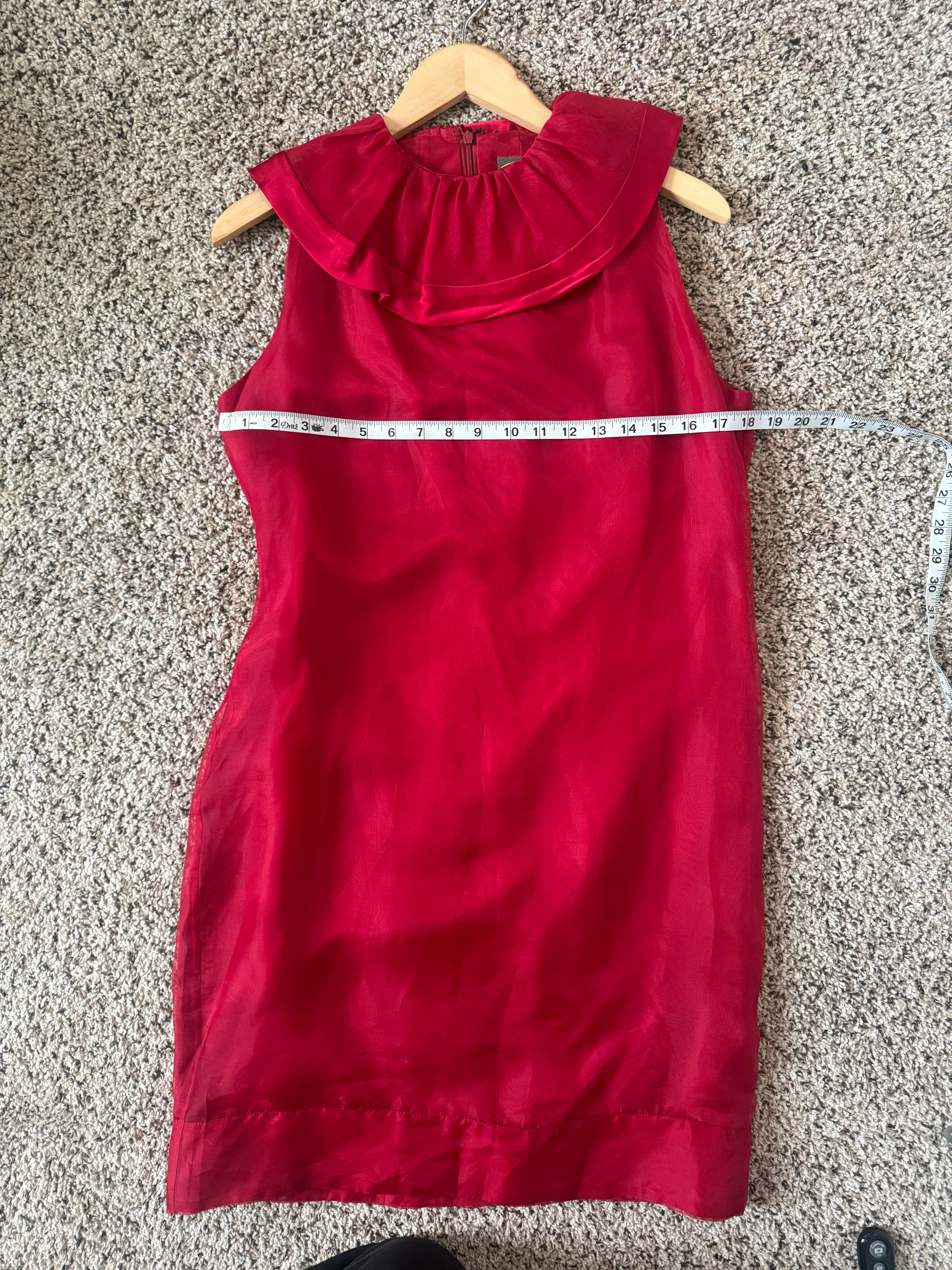 Taylor 100% Silk Size 10 Red Dress with Ruffle Collar