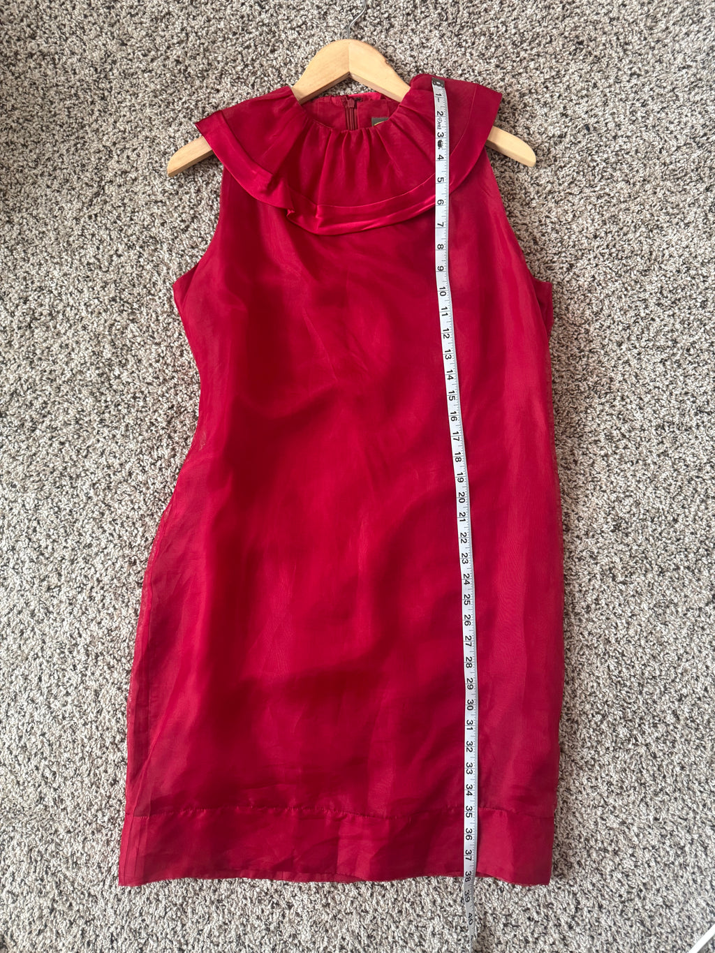 Taylor 100% Silk Size 10 Red Dress with Ruffle Collar