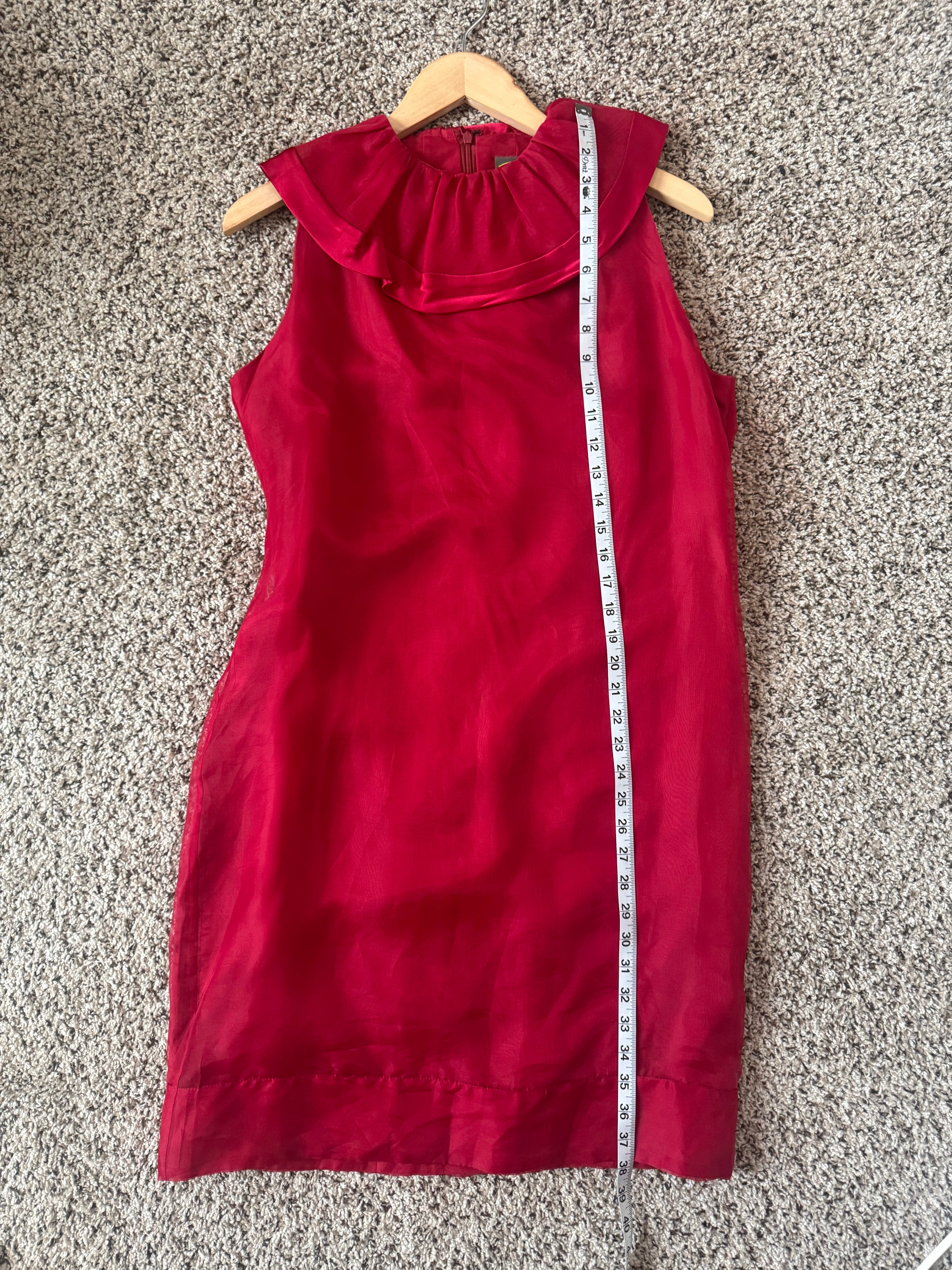 Taylor 100% Silk Size 10 Red Dress with Ruffle Collar