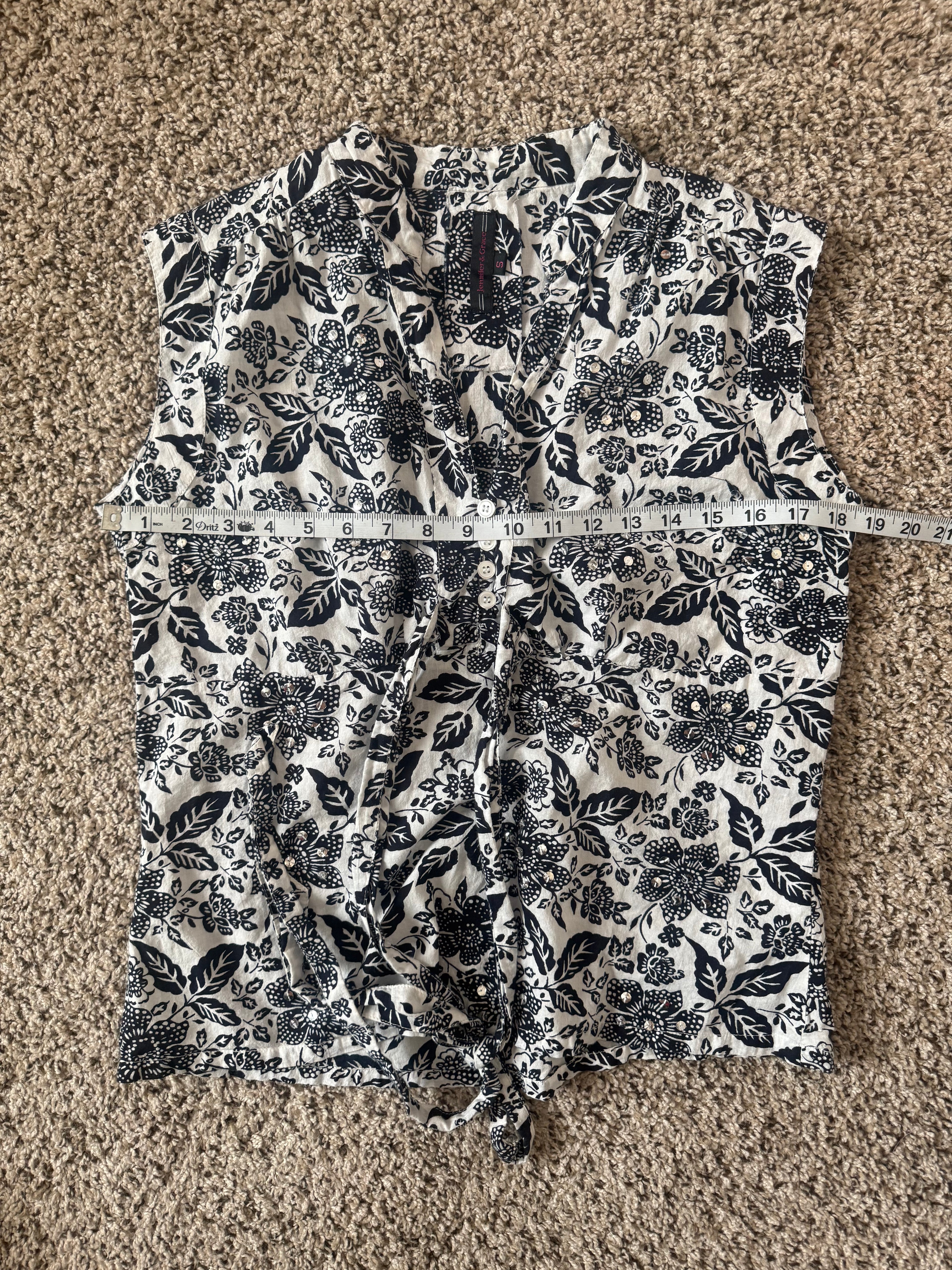 Jennifer & Grace 100% Cotton S Black and White Flower Tank Top with Sequins