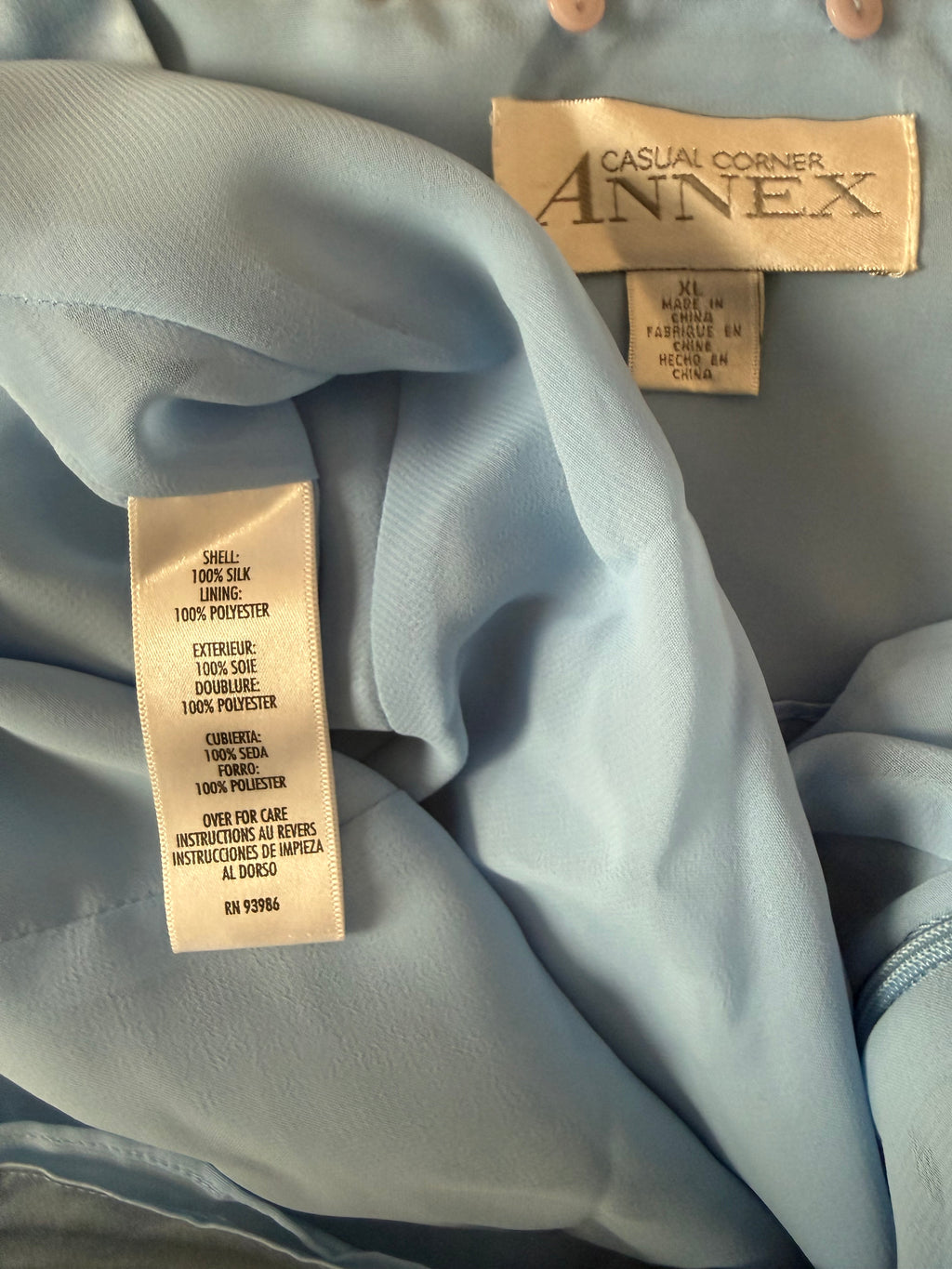 Casual Corner Annex 100% Silk Size XL Light Blue Tank Top with Scarf