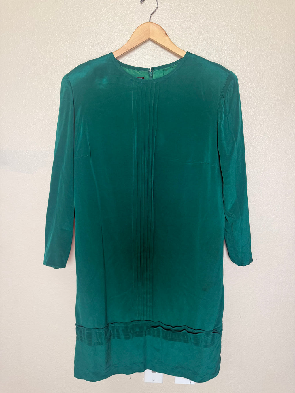 Patrick Collection 100% Silk Size 18 Emerald Crew Neck 3/4 Sleeve Dress