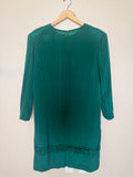 Patrick Collection 100% Silk Size 18 Emerald Crew Neck 3/4 Sleeve Dress
