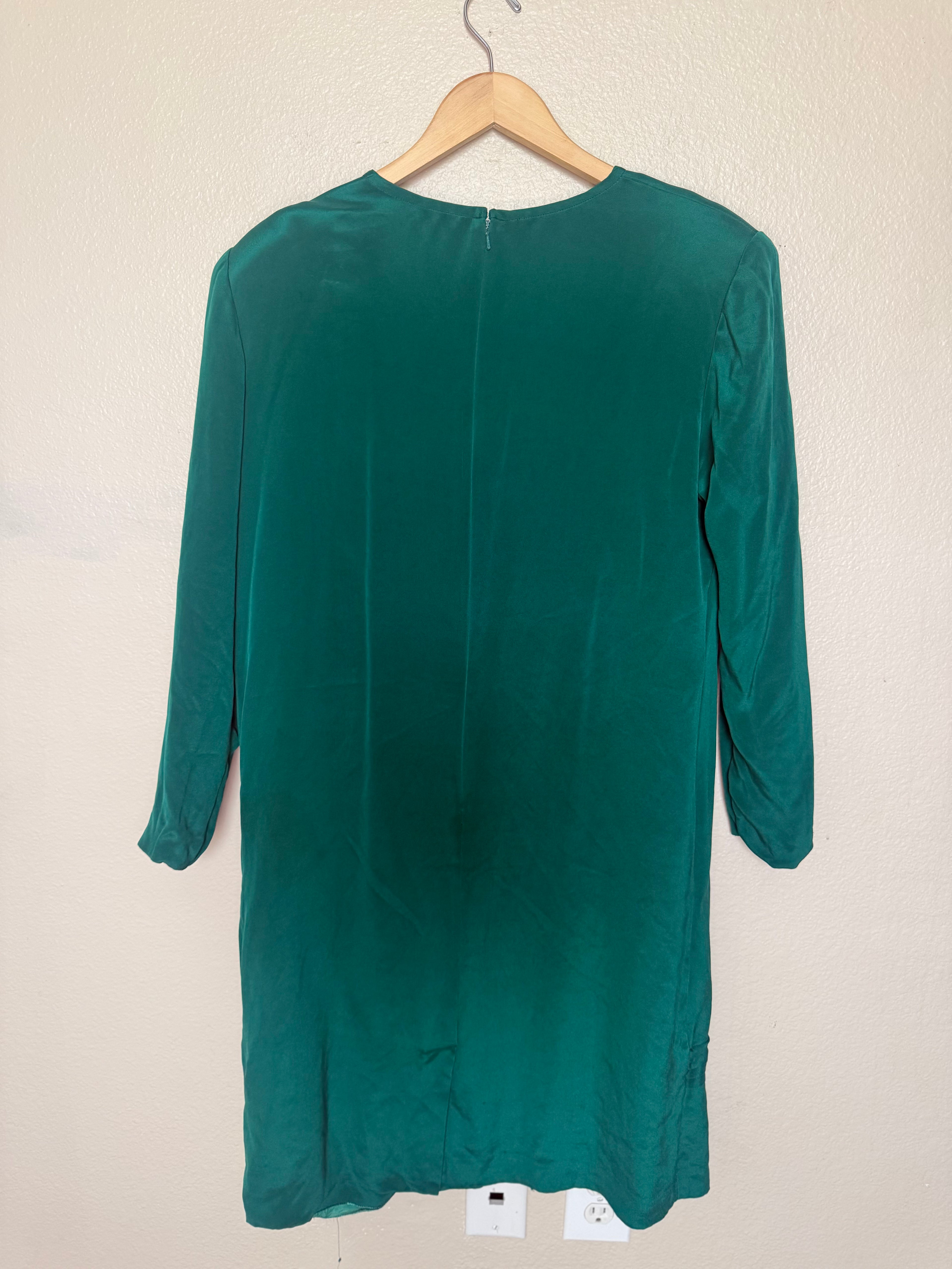 Patrick Collection 100% Silk Size 18 Emerald Crew Neck 3/4 Sleeve Dress